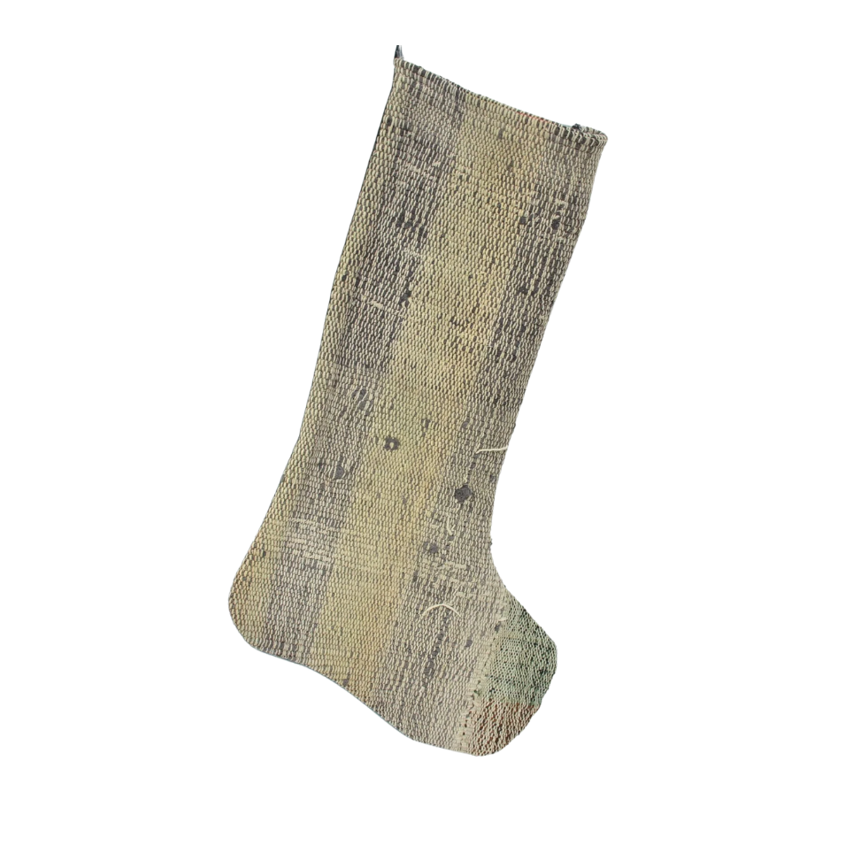 Boho Christmas Stocking in Brown & Cream, Vintage Rug 8x22