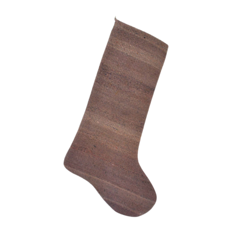 Boho Christmas Stocking in Brown & Cream, Vintage Rug 8x22
