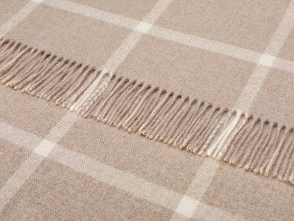 Merino Lambswool Windowpane Beige Throw Blanket: Beige