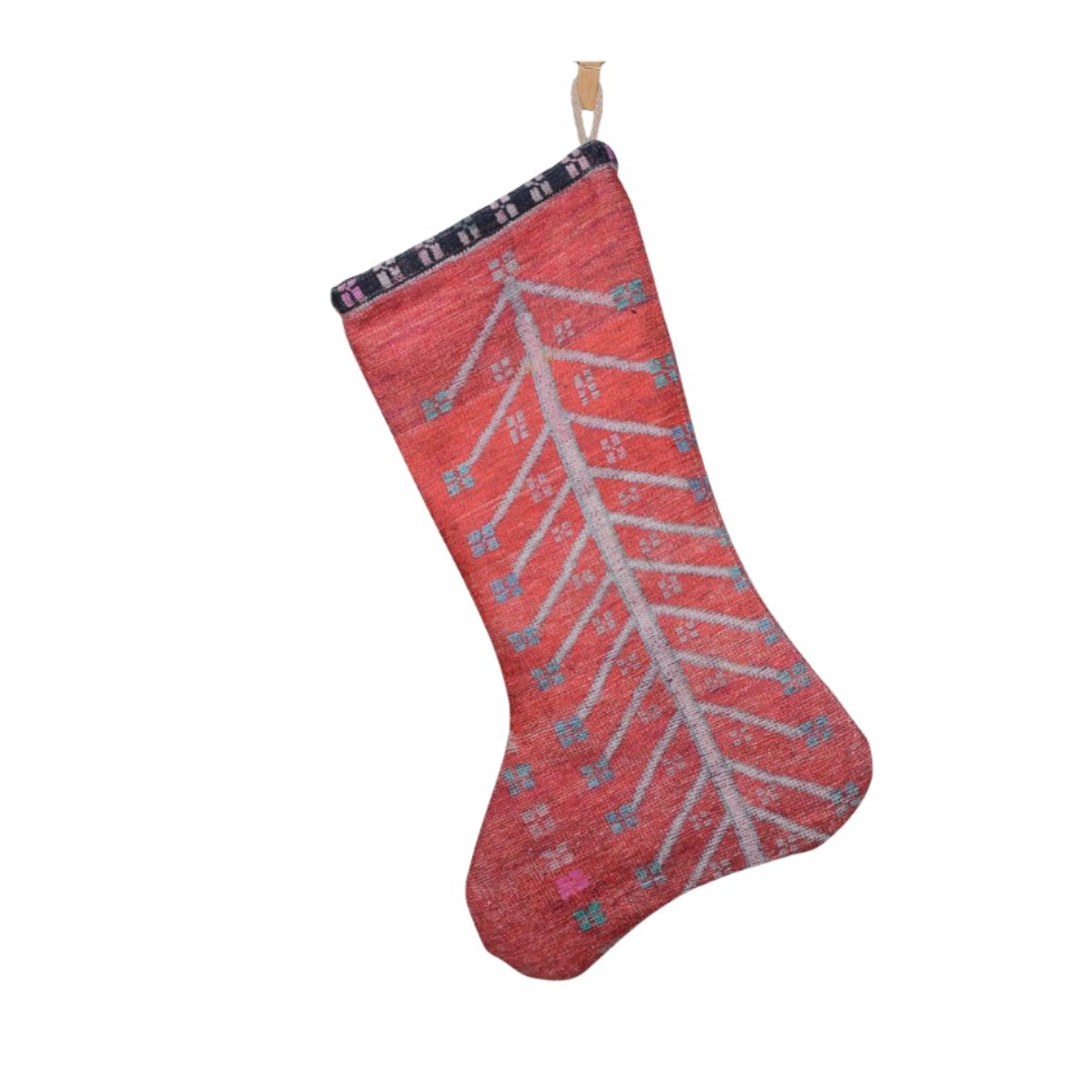 Christmas Stocking with Kilim Pattern Print, Pink & Red