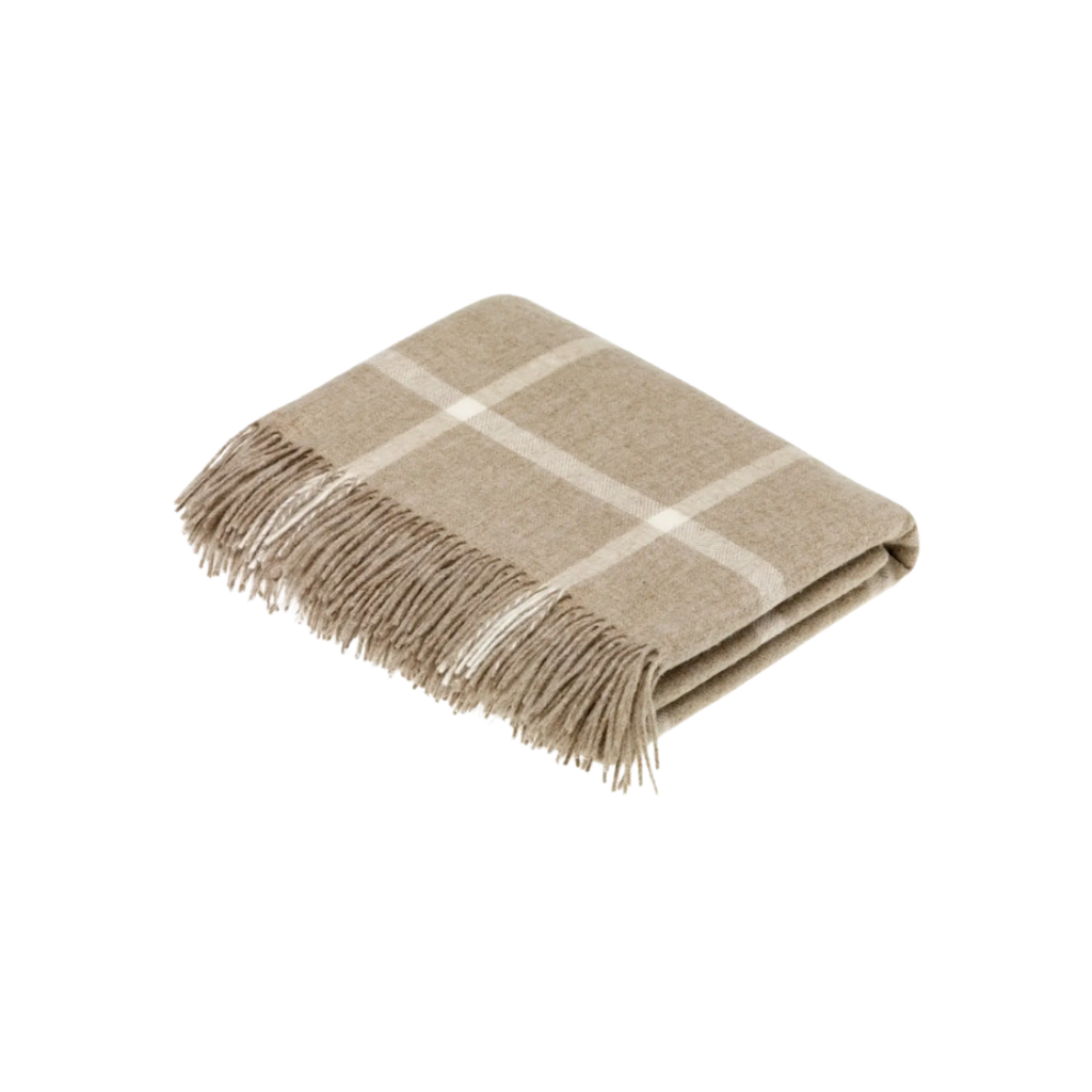 Merino Lambswool Windowpane Beige Throw Blanket: Beige