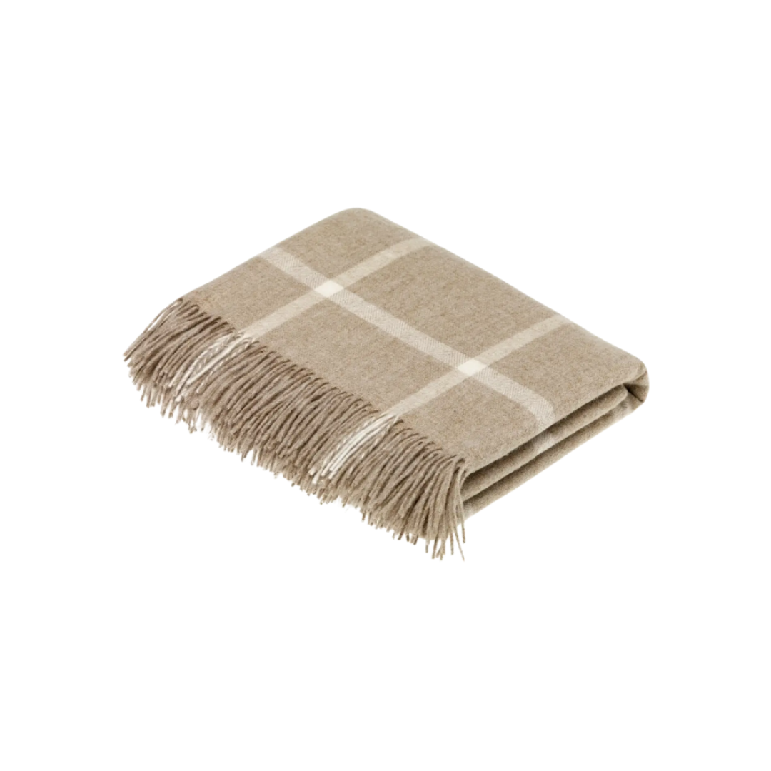 Merino Lambswool Windowpane Beige Throw Blanket: Beige
