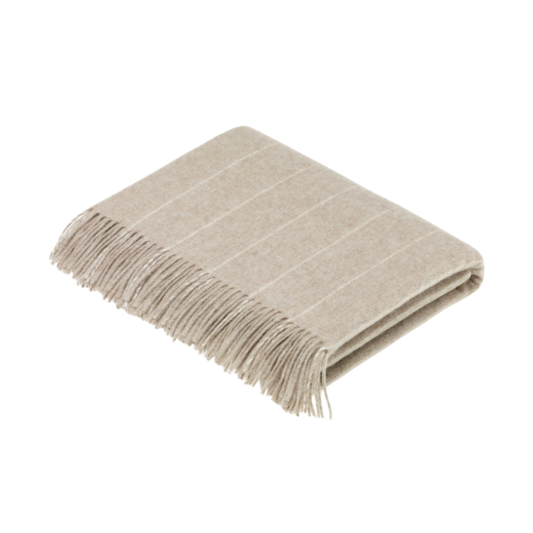 Merino Lambswool Pinstripe Beige Throw and Pillow Made in UK: Beige / Throw