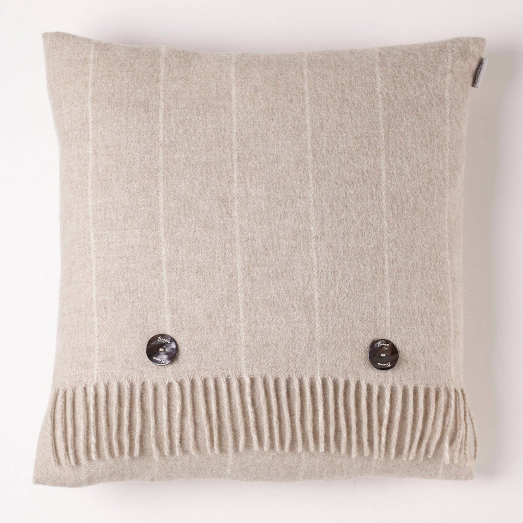 Merino Lambswool Pinstripe Beige Throw and Pillow Made in UK: Beige / Throw