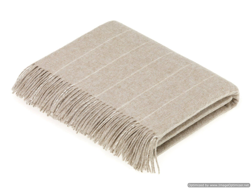 Merino Lambswool Pinstripe Beige Throw and Pillow Made in UK: Beige / Throw