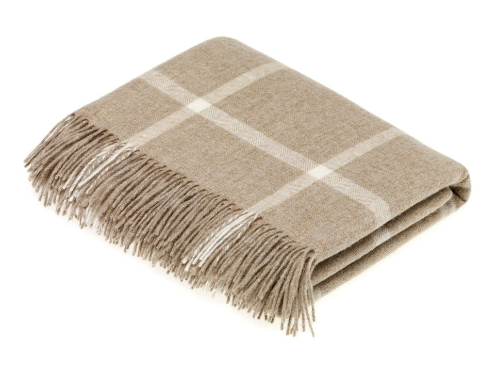 Merino Lambswool Windowpane Beige Throw Blanket: Beige