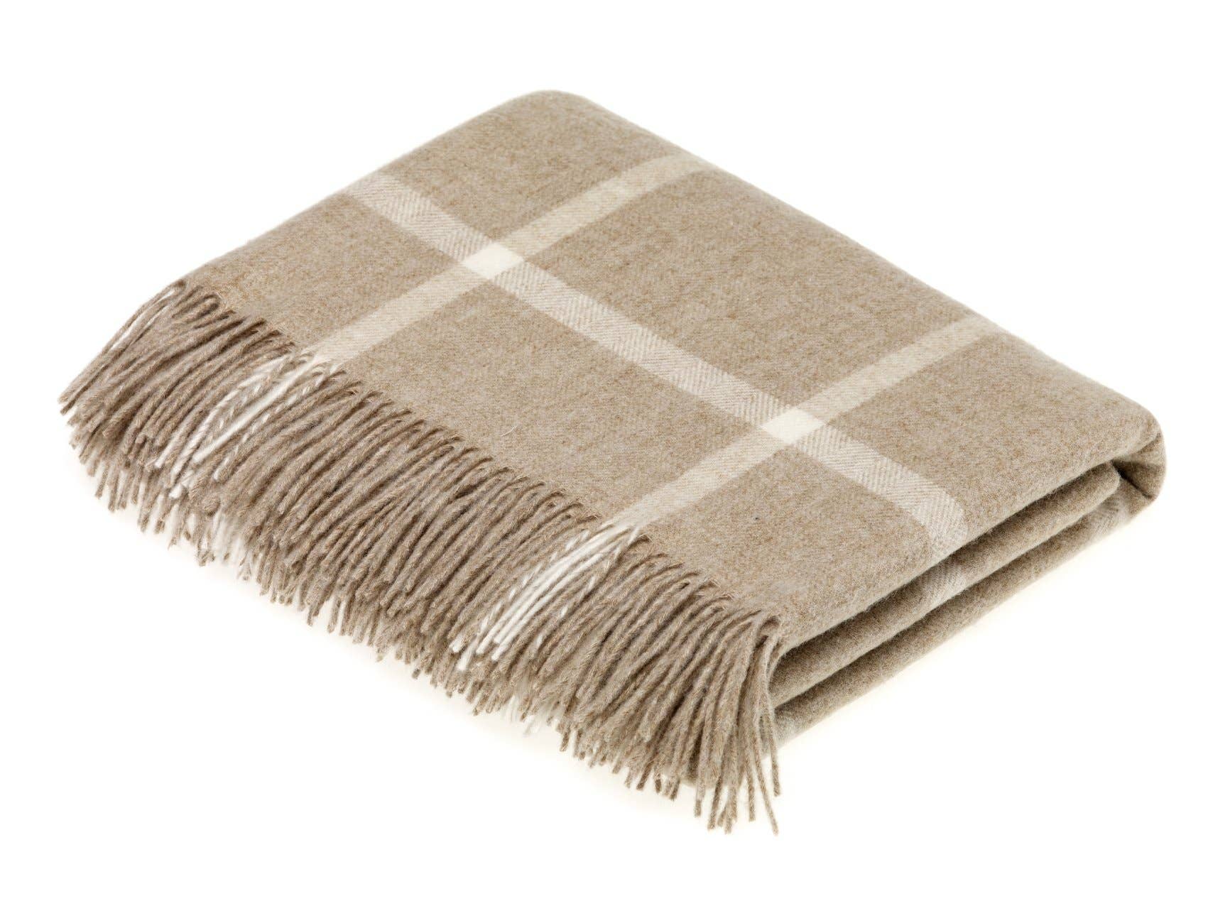 Merino Lambswool Windowpane Beige Throw Blanket: Beige